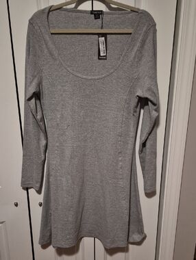 Boohoo Grey Long Sleeve Ribbed Mini Dress